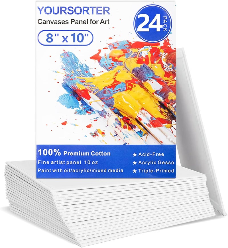 YOURSORTER Canvas for Painting 8x10 inch, 24 Pack Painting Canvas Boards for Novices & Artists, Gesso Primed Acid-Free 100% Cotton, Small Blank Canvas Panels for Oil, Watercolor, Acrylic - Image 1